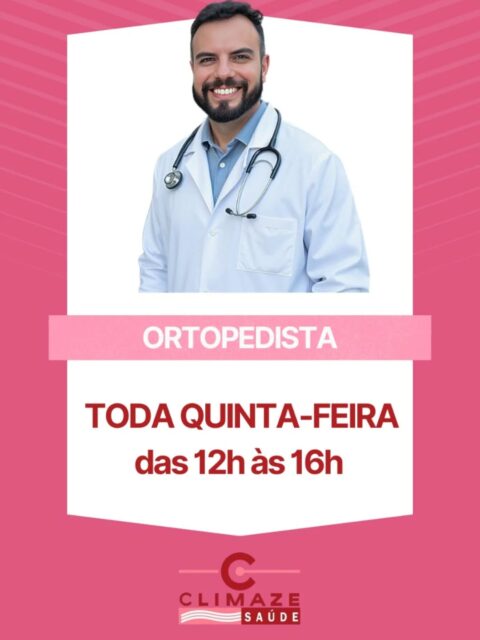 ✨ Cuidar do corpo é cuidar da sua qualidade de vida

Na Climase Saúde, você conta com atendimento em Ortopedia todas as quintas-feiras, das 12h às 16h.
É o momento ideal para avaliar dores, articulações, postura e entender melhor o que o seu corpo e o seu cérebro estão sinalizando.

Entrar em 2026 com consciência corporal é um passo importante para prevenir dores, evitar limitações e conquistar uma vida mais leve e saudável.

Não espere a dor virar rotina.
📅 Agende sua consulta e cuide de você com quem entende de saúde.

Climase Saúde,  aqui o cuidado é completo, humano e responsável.
